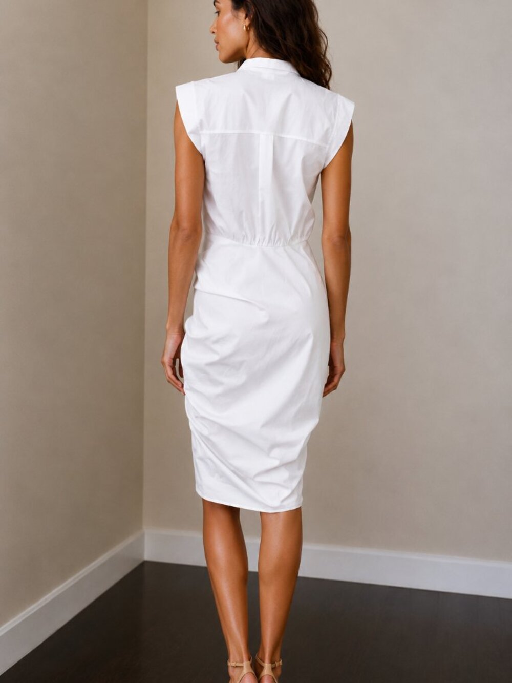 Veronica Beard White Dress Cotton Rushed Shirt Dress Size 4 New with Tags $450 - Picture 2 of 7